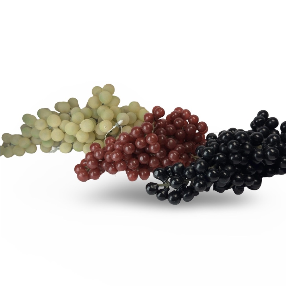 Lot of 3 Artificial Faux Rubber Mini Small Grapes Bunches Clusters Vintage